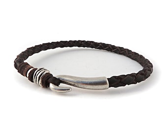 Braided Leather Bracelet for Men: Dark Brown Surfer Style