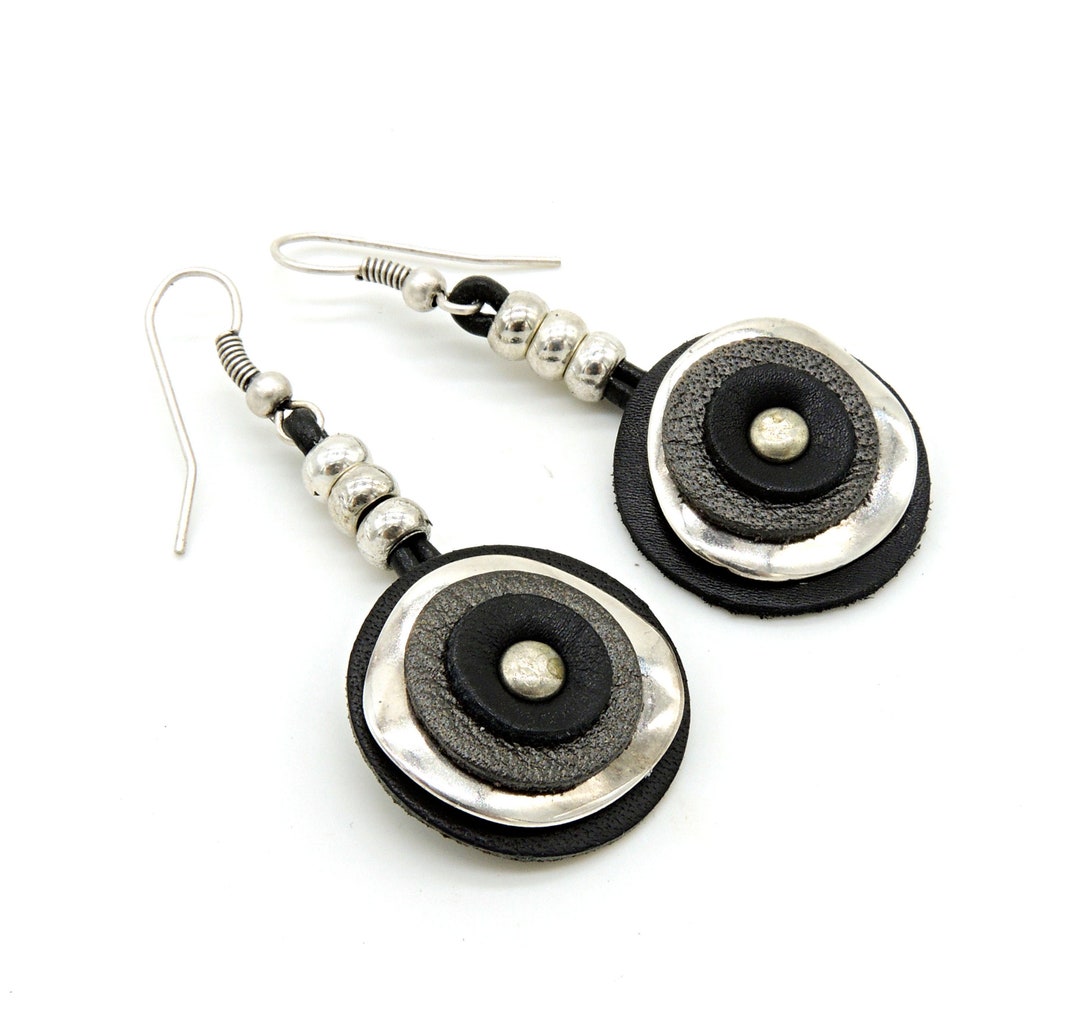 Cute Black Earrings, Leather Jewelry, Womens Gifts Etsy