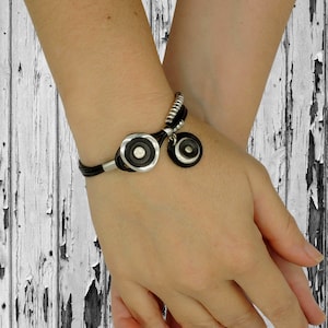 pulsera cuero negro mujer,pulsera cordon cuero, regalo para mujer