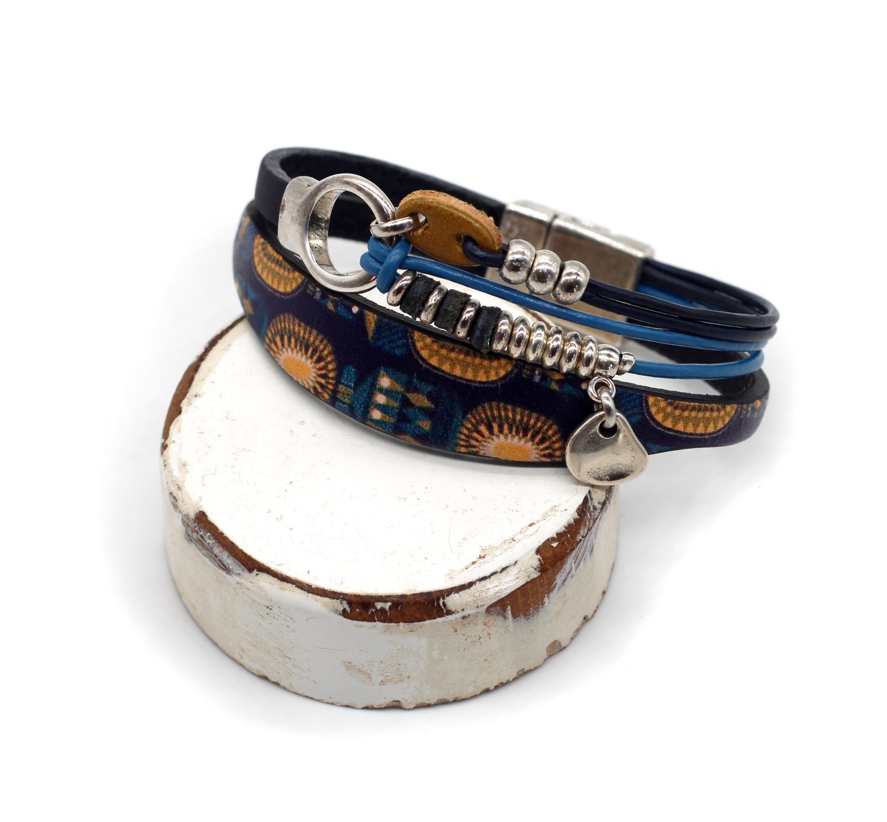 Blue Leather Gold Bracelet - Etsy