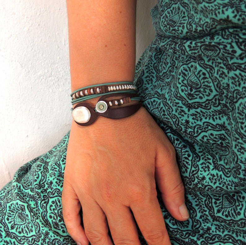 womens leather wrap bracelet, bohemian jewelry, bead bracelet women, summer jewelry image 8