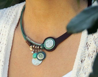 turquoise necklaces for women, leather choker, statement necklace, turquoise jewelry