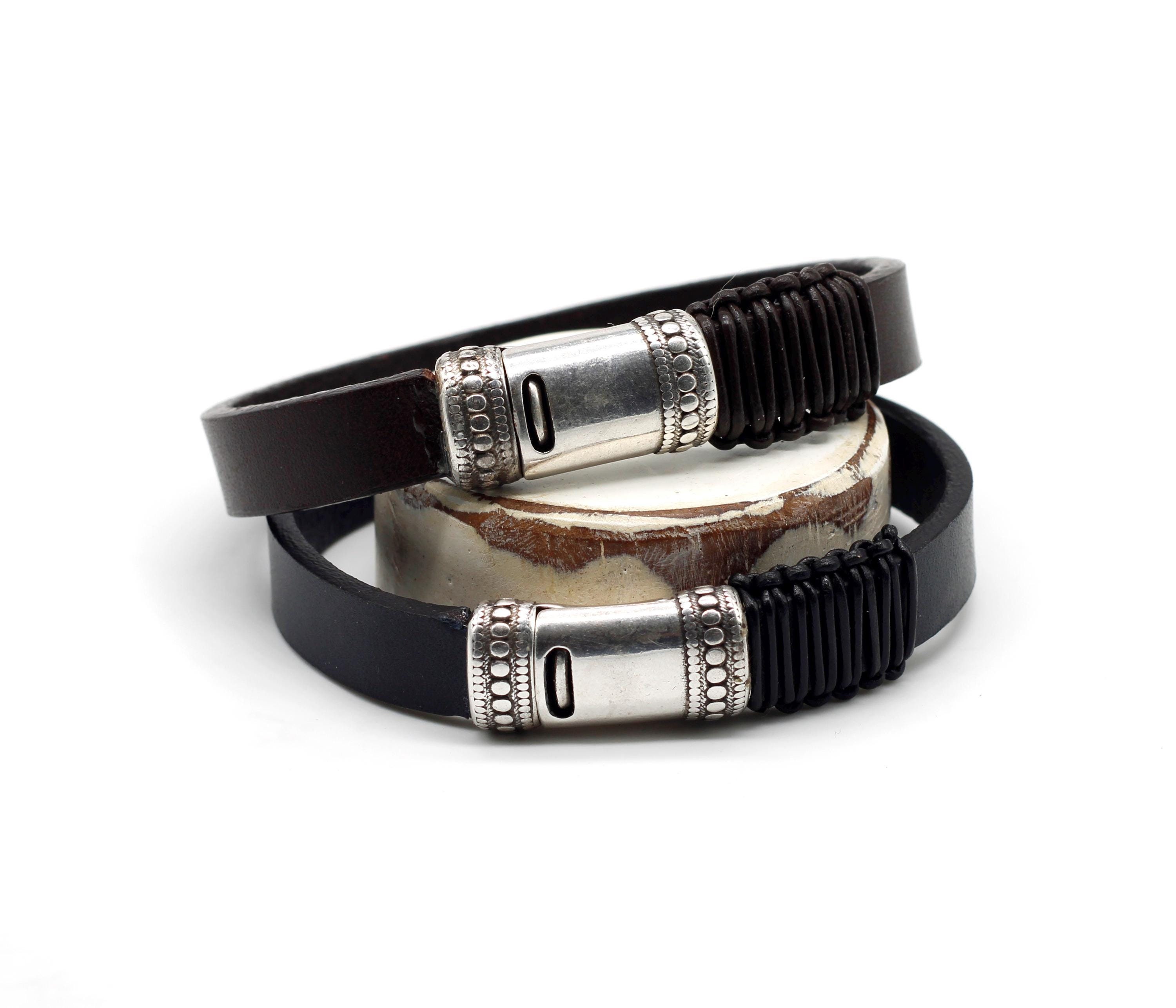 Bracciale in pelle con parole personalizzate Love You Forever per uomo