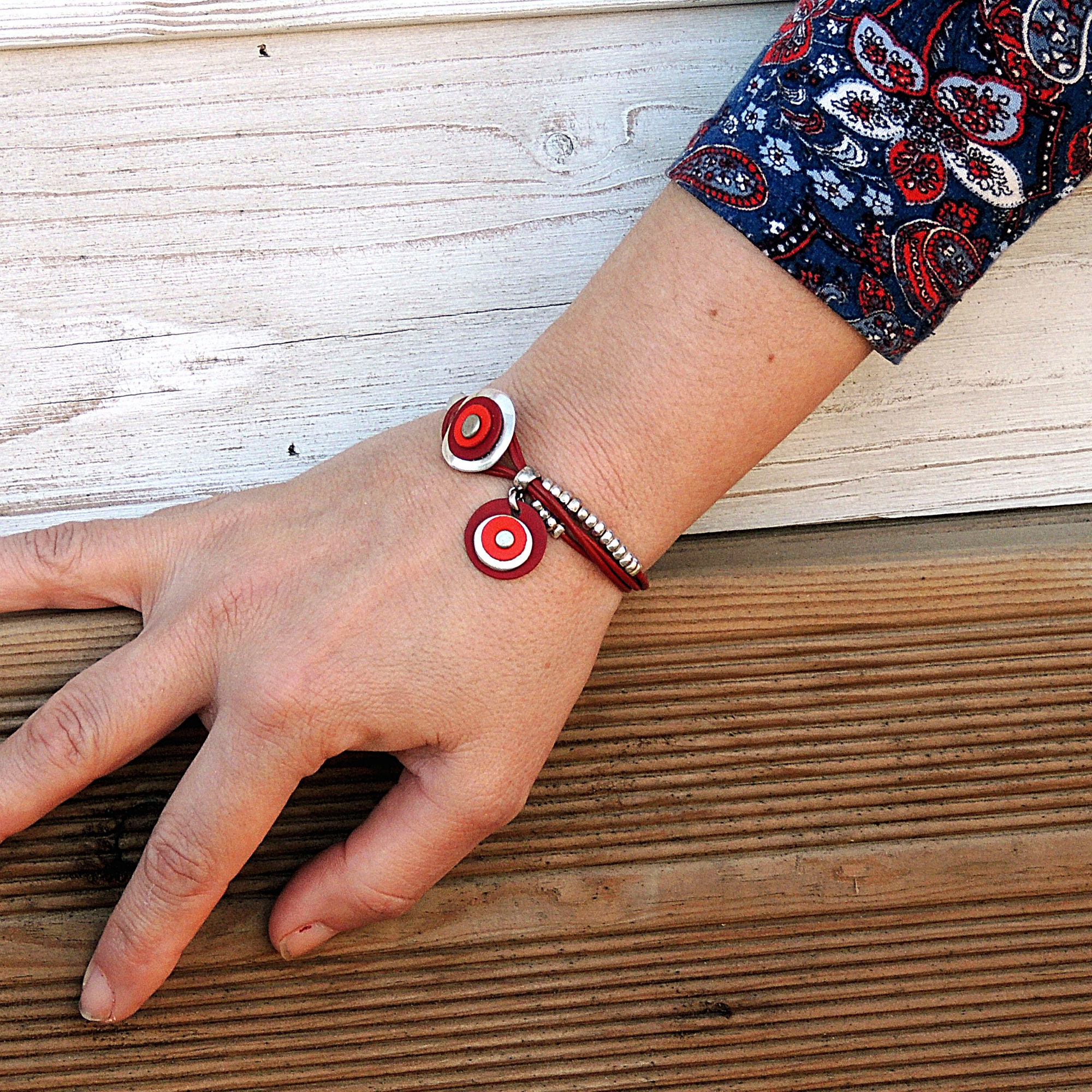 Red leather bracelet for women cute charm bracelets designer | Etsy