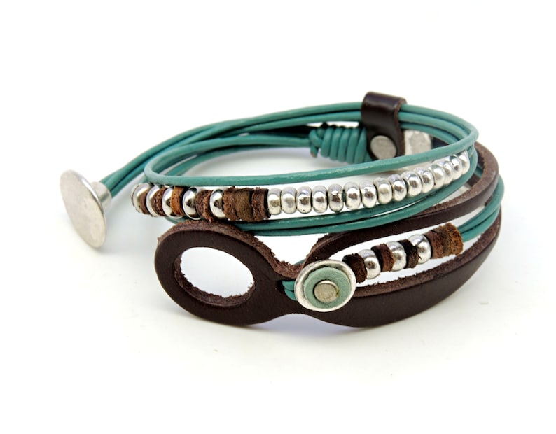 womens leather wrap bracelet, bohemian jewelry, bead bracelet women, summer jewelry image 3