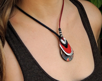 leather cord necklace , leather jewelry , pendant necklace for women