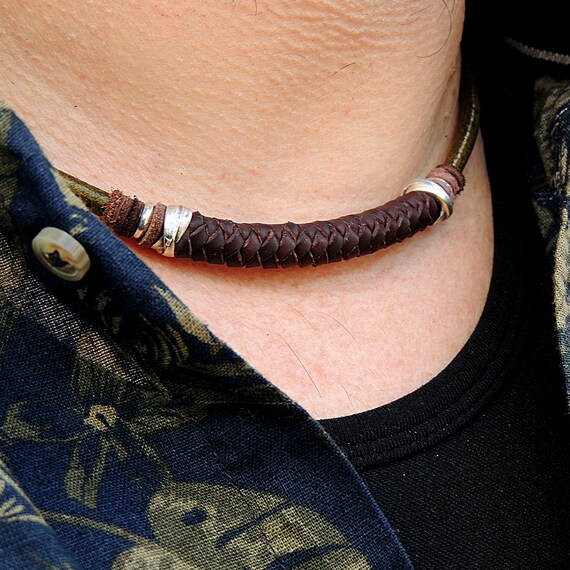 Man leather necklace cool mens necklace leather necklaces Etsy