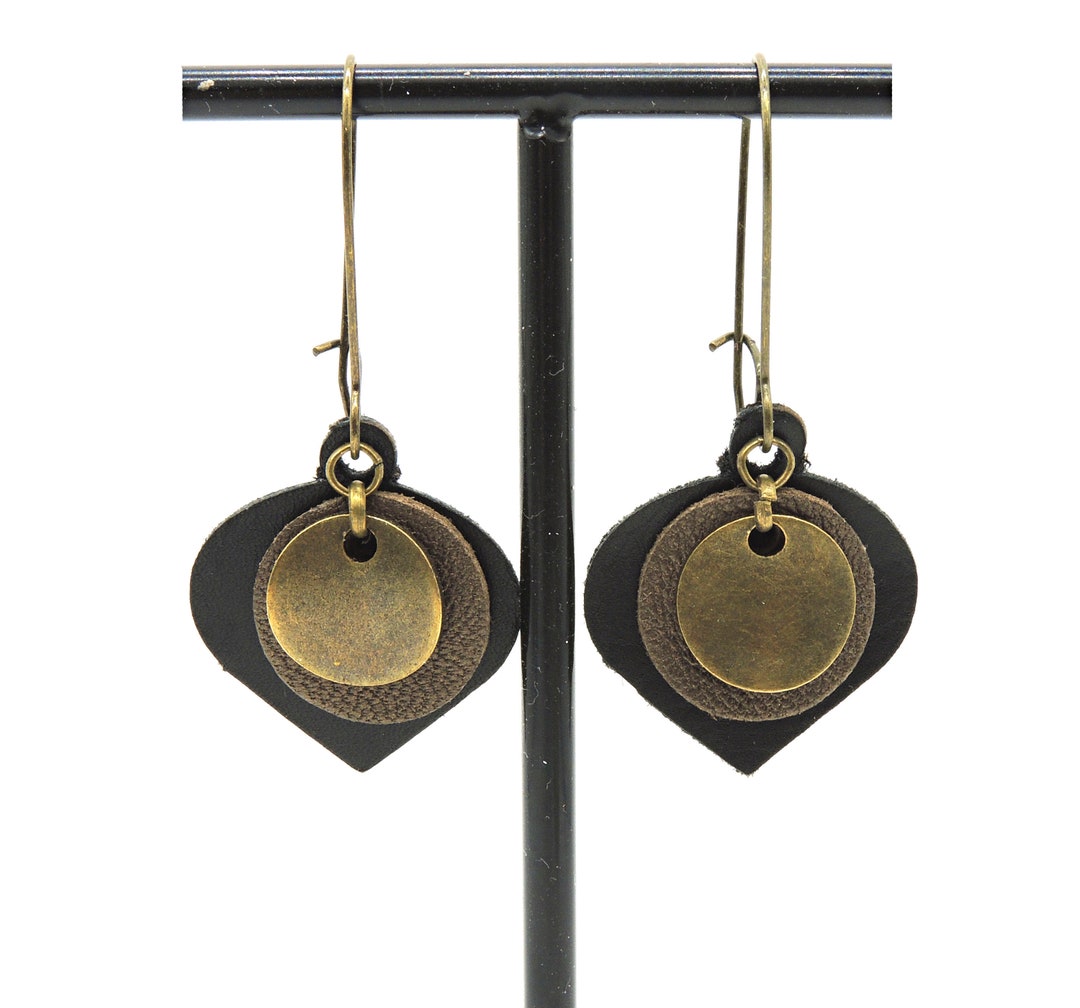 Leather Earrings, Dangly Earrings, Cute Black Earrings, Drop Dangle