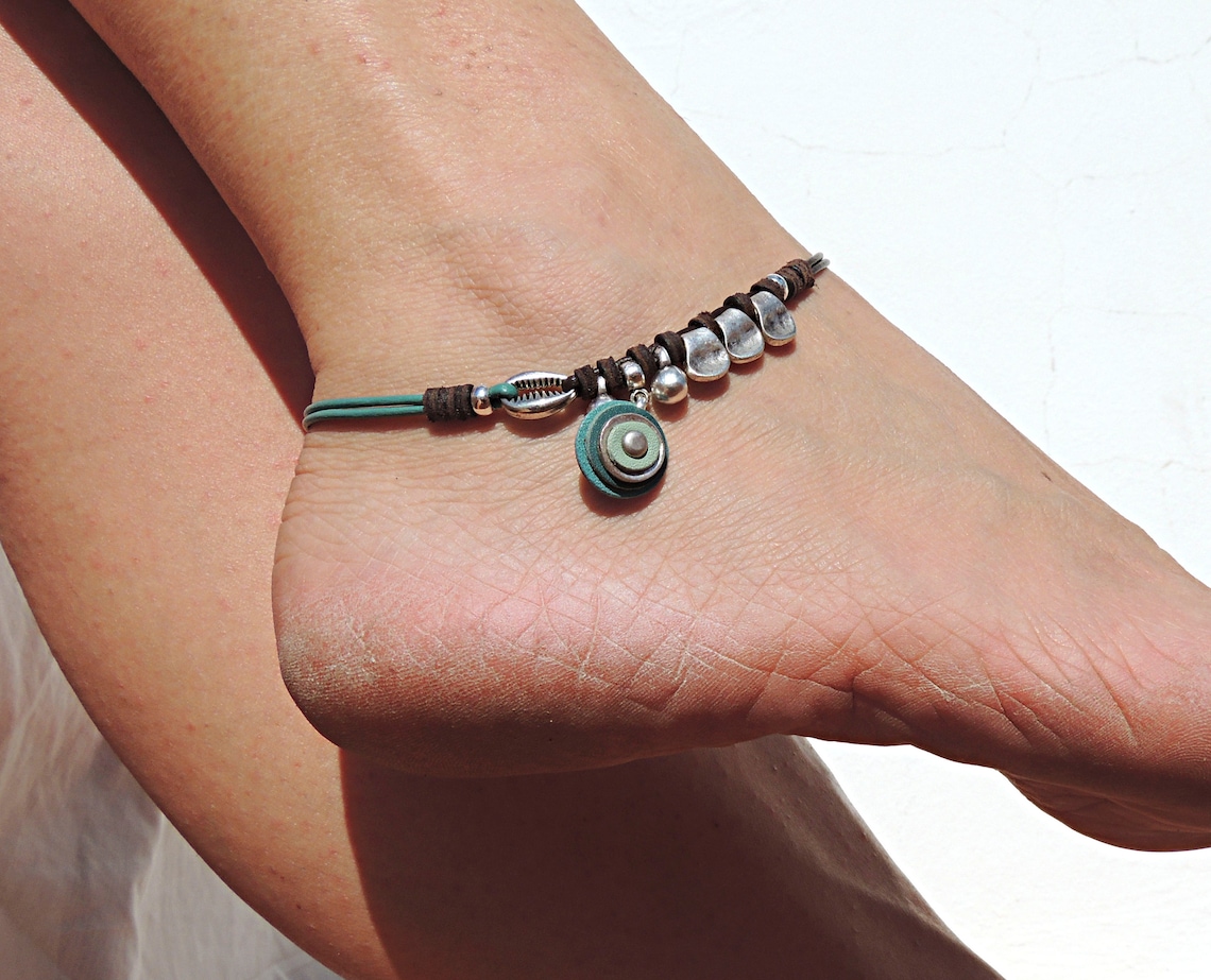 Anklets for women leather ankle bracelet in turquoise color Etsy