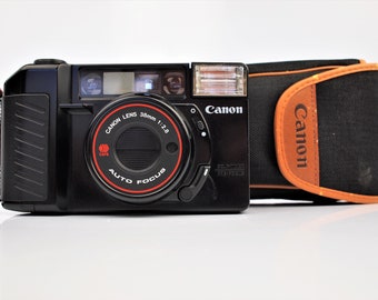 Near Mint Canon Sure Shot AF35M Autoboy 38mm F2.8 35mm Point Shoot Film Camera + Canon Case - Beautiful Condition - Film Tested