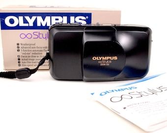 Black Olympus Stylus Epic DLX Zoom 70  [mju:] Point and Shoot 35mm Film Camera + Wrist Strap + Original Box + Manual + Battery - Film Tested