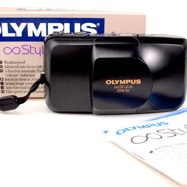 Black Olympus Stylus Epic DLX Zoom 70  [mju:] Point and Shoot 35mm Film Camera + Wrist Strap + Original Box + Manual + Battery - Film Tested