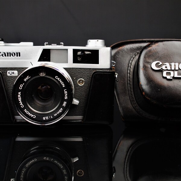 Canon Ql 35mm Rangefinder Film Camera CLA with SE 45mm f2.5 Lens + Original Leather Case. Ready for Film Excellent!