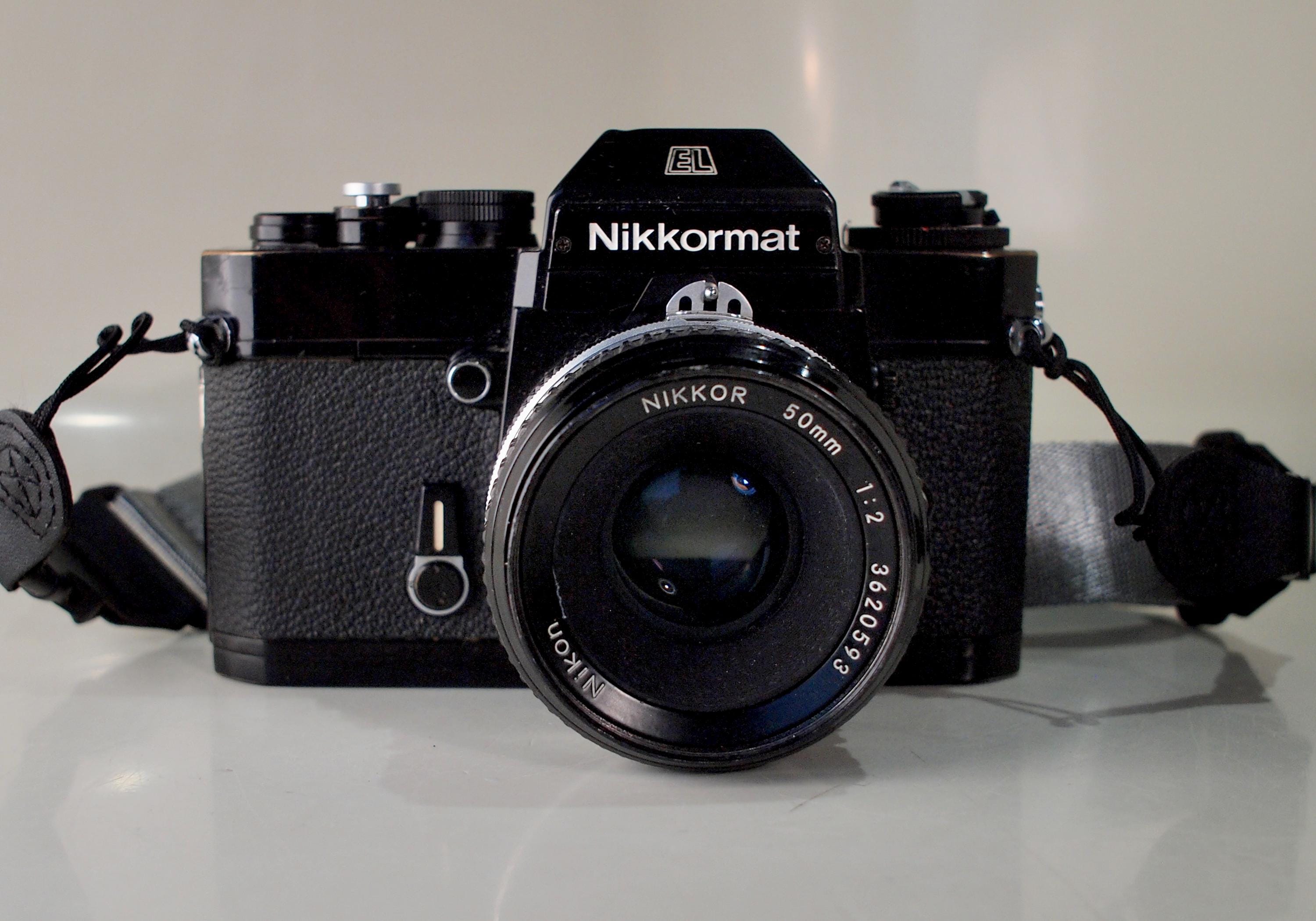 Black Nikon EL 35mm SLR Film Camera + Nikon 50mm f2 Lens + New Quick Release Strap Battery -  Film Tested - Underdog Nikon! Free Shipping