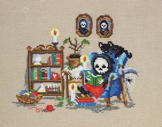 PDF PATTERN the Skeleton Cross Stitch Xstitch Reading | Etsy