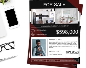 Real Estate Agent Flyer Template Editable PDF Wine Red