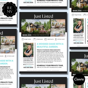 Real Estate Flyer Just Listed | Modern Real Estate Agent For Sale Flyer Canva Template