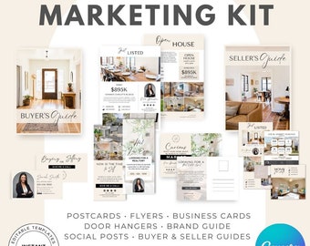 Marketing and Branding Templates For Real Estate Agents - 140+ Customizable Canva Templates Business Cards, Flyers, Presentations, and more