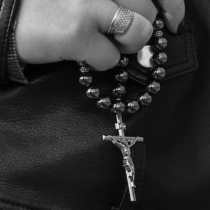 Black Hematite Orthodox Prayer Beads, Stainless Steel Cross, Handmade Prayer Rope Eastern Christian Rosary, Religious Gift Spiritual Jewelry