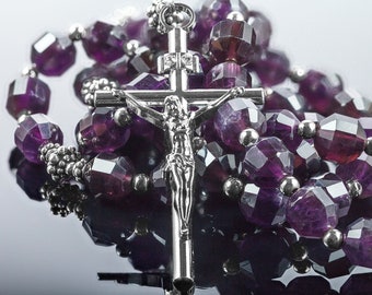 Rosary Of Natural Amethyst, Catholic Rosary For First Communion, Wedding Rosary