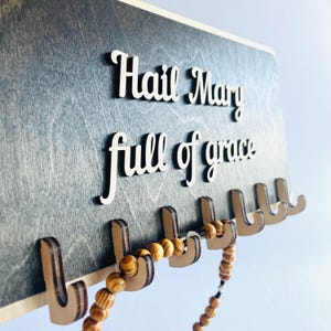 Rosary wall mount hook, custom text rosary holder, religious home decor, faith inspired gift, prayer beads stand, rosary hanger, rosary rack