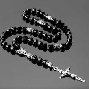 Catholic 53 rosary beads, black onyx necklace for catholic prayers, natural stone rosary, black durable rosary with Virgin Mary pendant
