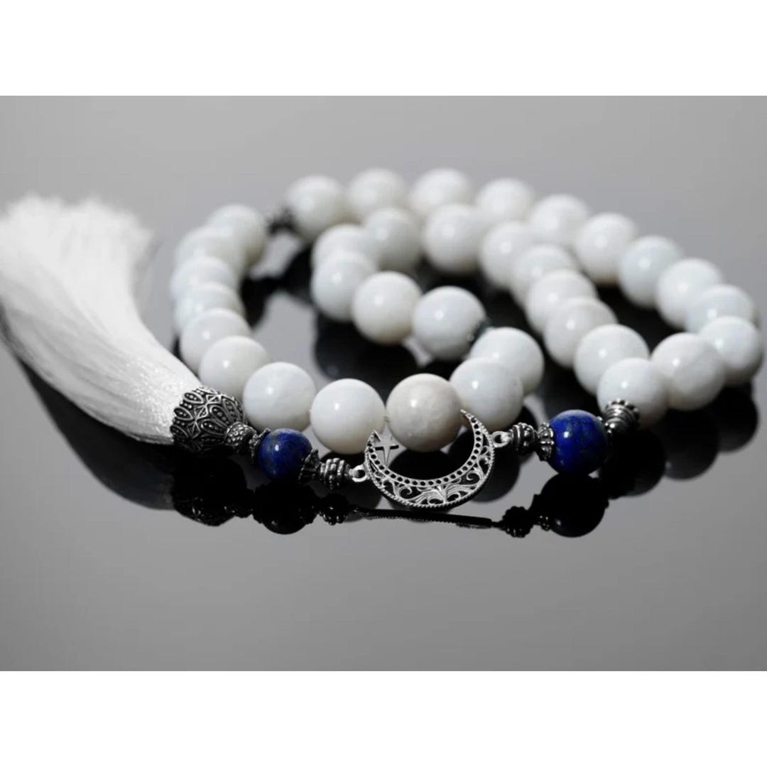 Islamic Rope White Islamic Prayer 33 Beads, Lapis Lazuli Tasbih With Tassel, Muslim ...