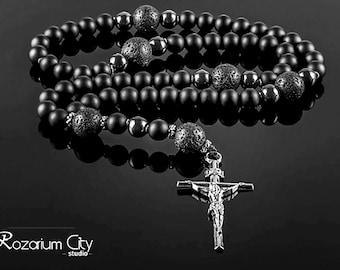 Catholic Shungite Rosary Beads for Men, Father&#39;s Day Gift, Crucifix Rosary Necklace, Catholic Dad from Daughter Spiritual Gift