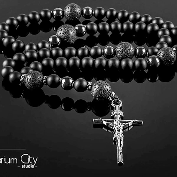 Handmade rosary made of natural shungite. Jewelry made of natural stones as a gift for the Сhristmas.