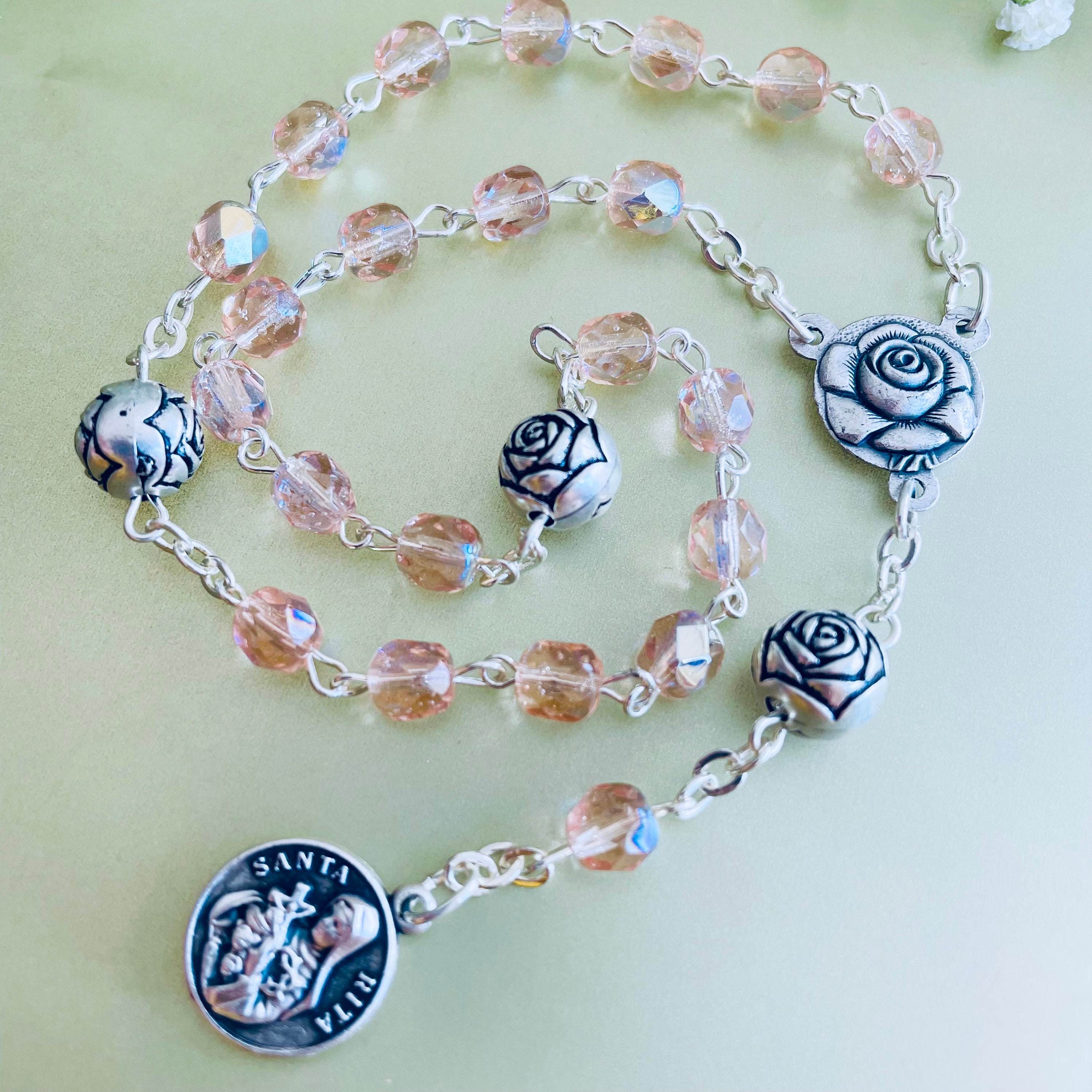 Catholics rosary bracelet with Saint Rita pendant mother's day gift, St Rita prayer rope, godmother gift