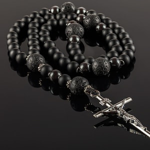 Echte shungite-rozenkrans voor heren, katholieke rozenkransen, gebedsketting, cadeau-idee vader van dochter