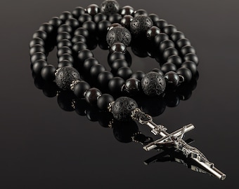 Men's Genuine Shungite Rosary, Catholic Rosaries, Prayer Necklace, dad from daughter gift idea