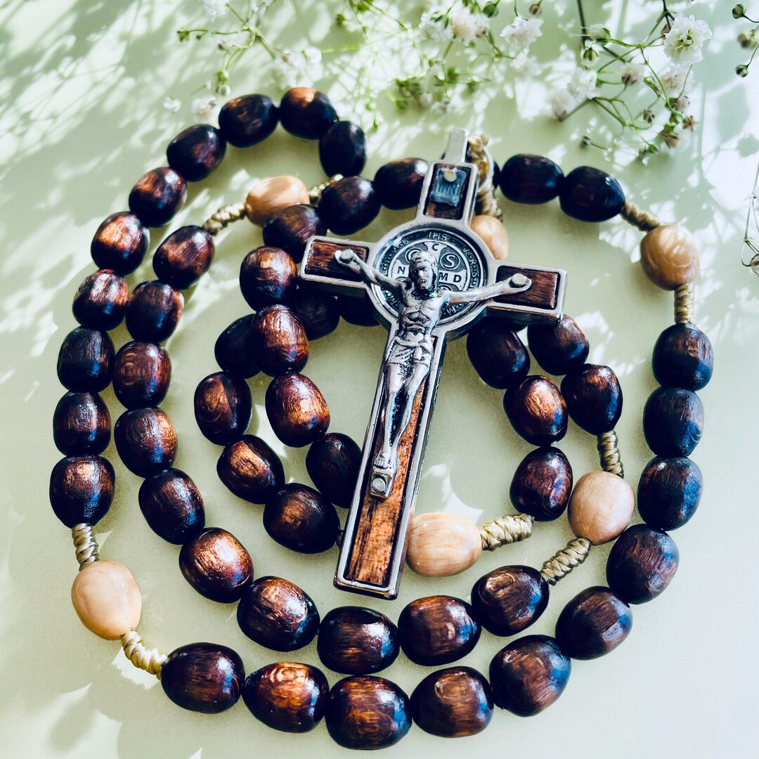 Catholic Prayer Rope With St Benedict Pendant, Wooden Communion Rosary ...