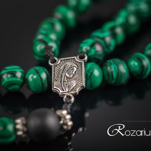 Malachite rosary, catholic prayer rope adult baptism gift, baptism gift boy, men rosary necklace, first communion gift, christening gift boy