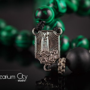 Prayer necklace blessed Virgin Mary pendant and cross to catholic priest from malachite 8mm & shungite 10mm gemstone with free rosary case