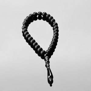 Black shungite agate prayer rope for orthodox prayers, pastor appreciation, pocket rosary, orthodox bracelet 30 prayer beads, godfather gift