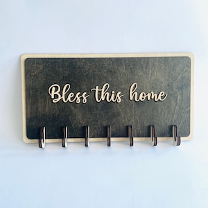 Custom wood rosary hook bless this home, rosary display pray for us, rosary stand Jesus I trust in you, gift for priest, rosary wall stand