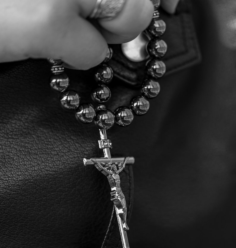 Mens Rosary Bracelet Gemstone Rosary With Holder Hematite Etsy