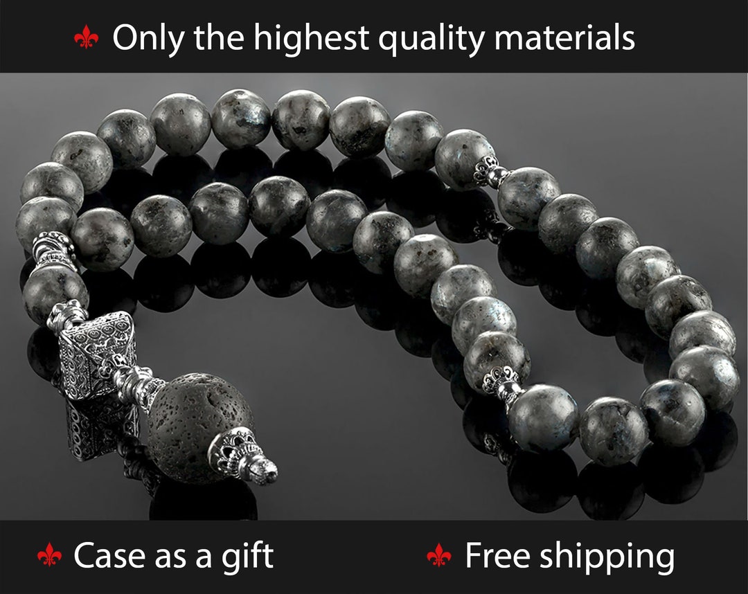 Orthodox Prayer Rope Made in Larvikite & Volcanic Lava Beads, Gray ...