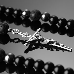 Catholic Rosary Beads with Black Polished Beads and Silver Crucifix, Prayer Beads for Men or Women, Religious Gift with Optional Wooden Box