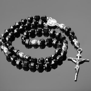 Virgin Mary Rosary Necklace 53 Beads, Black Onyx Rosary for Men, Catholic Prayer Beads, Blessed Rosary,  Catholic Gifts for Men