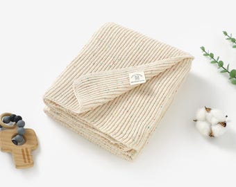 Tiny Alpaca | 100% Organic Cotton Speckled  Knitted Swaddle Blanket | Knitted Crochet Plain Baby Blanket | 100x80cm | Baby Shower Gift