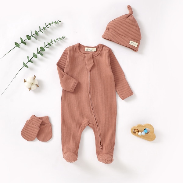 Kleines Alpaka | Schlafanzug,Mütze und Fäustlinge aus Bio-Baumwolle | 0-6 Monate | Geschlechtsneutral | Babykleidung | Baby-Dusche-Geschenk |