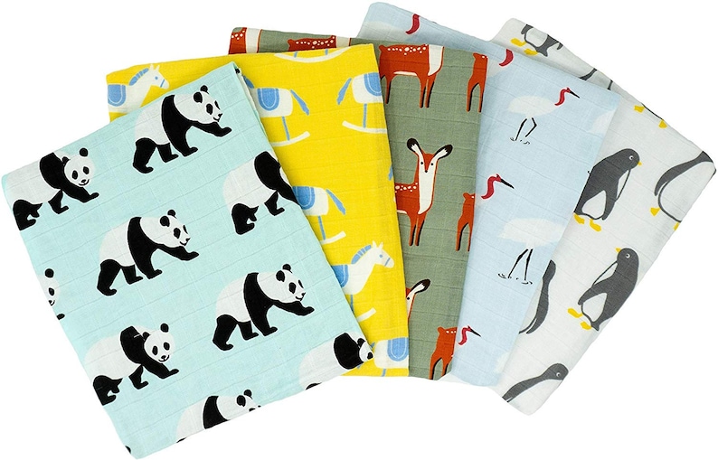 Tiny Alpaca Organic Muslin Squares Baby Burp Cloths Pack of 5 Rocking Horse Design 60X60CM