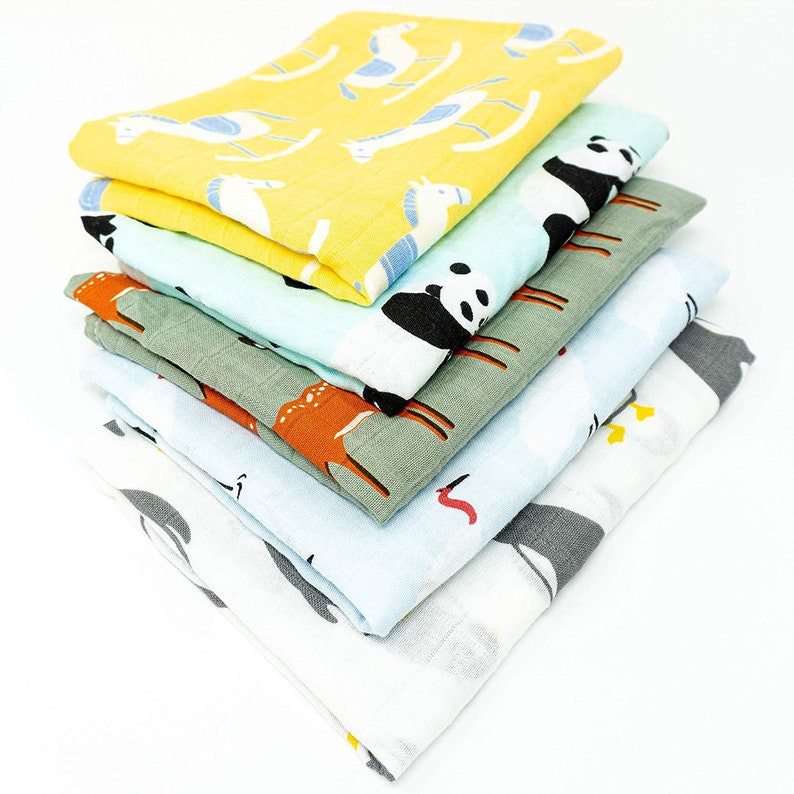 Tiny Alpaca Organic Muslin Squares Baby Burp Cloths Pack of 5 Rocking Horse Design 60X60CM