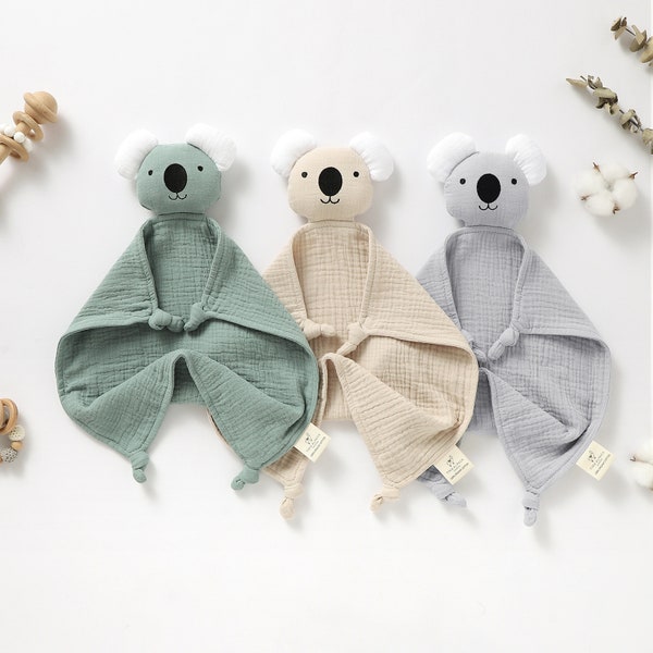 Tiny Alpaca | Organic Cotton Koala Security Blanket  | 30x30CM | Gender Neutral | Baby Blanket | Baby Shower Gift |