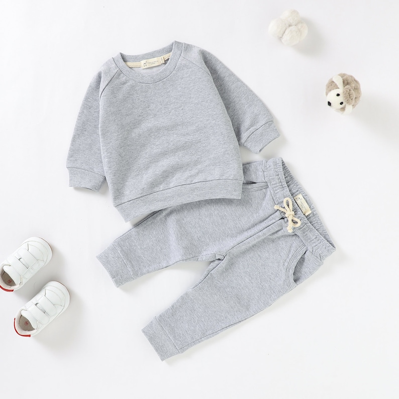 Petit alpaga Ensemble pull en coton naturel bio pour bébé 0-2 ans Non sexiste Ensemble de pulls d'hiver en coton Cadeau baby shower Grey