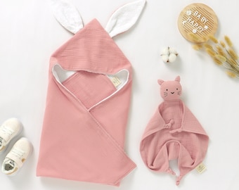 Tiny Alpaca | Organic Cotton Baby Towel & Cat Comforter Set | 75x75 cm | Gender Neutral | Bunny Towel | Baby Shower Gift |