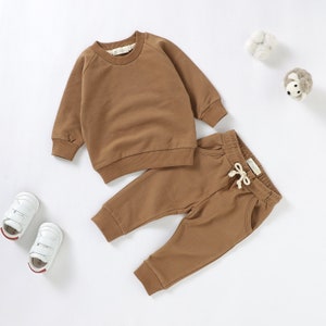 Petit alpaga Ensemble pull en coton naturel bio pour bébé 0-2 ans Non sexiste Ensemble de pulls d'hiver en coton Cadeau baby shower Brown