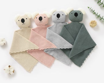 Tiny Alpaca | Organic Cotton Knitted Koala Security Blanket  | 35x35CM | Gender Neutral | Baby Blanket | Baby Shower Gift |